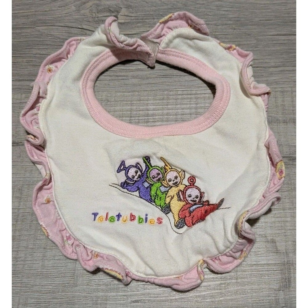 Vintage Teletubbies Baby Bib Ruffle Emboidered